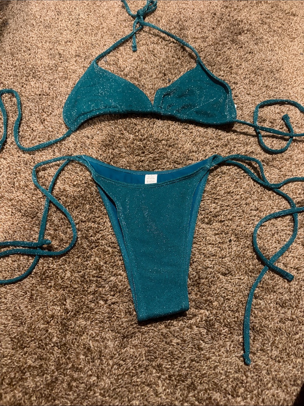 Source Unknown Teal Sparkle String Bikini